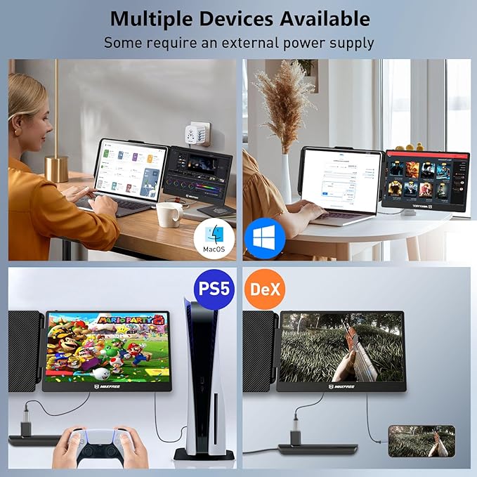 Maxfree Laptop Screen Extender, S1 14'' Laptop Monitor Extender Dual Screen Plug & Play, 1080P FHD Portable Monitor for 13.3-17'' Laptops, Compatible with macOS/Windows/Dex/Android/Switch/PS5