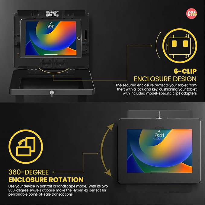 Locking iPad Wall Mount – CTA Anti-Theft Tablet Wall Mount For iPad 10th Gen 10.9-inch - iPad 7th/8/9 Gen - iPad Air 4 - Galaxy Tab - Lenovo Tab 4 - Zebra Tablets & More - Black - (PAD-PARAW)