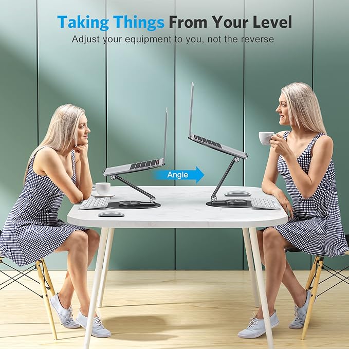 OMOTON Adjustable Laptop Stand with 360 Rotating Base, Ergonomic Laptop Riser for Collaborative Work, Dual Rotary Shaft Fully Foldable for Easy Storage, Fits All Laptops up to 16 inches, Black