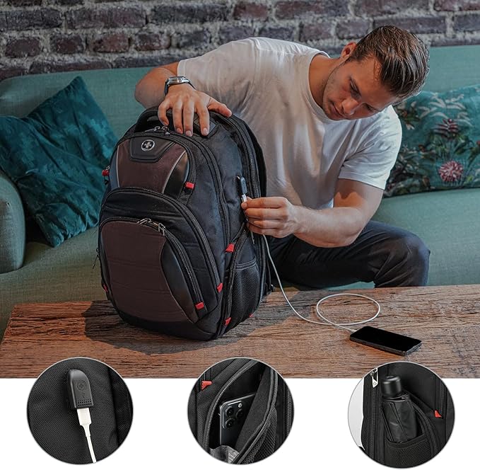 Swissdigital Design Men's Laptop Backpack for Man，Large Capacity Business Travel Backpack Black/Brown