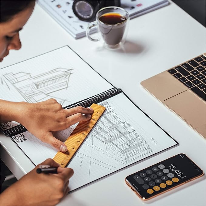 Rocketbook Matrix Smart Reusable Graph Notebook | Eco-friendly, Digitally Connected Isometric Notebook | Mdinight Blue, Letter Size (8.5" x 11") with Pen, Cloth, and App Included