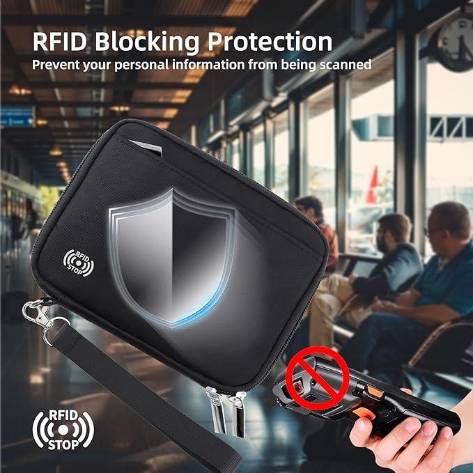 WALNEW Passport Holder Family for 4, RFID Blocking Travel Wallet Women Men, Lightweight Zipper Document Organizer Pouch Bag Credit Cards Case Cover for Travelling, Black