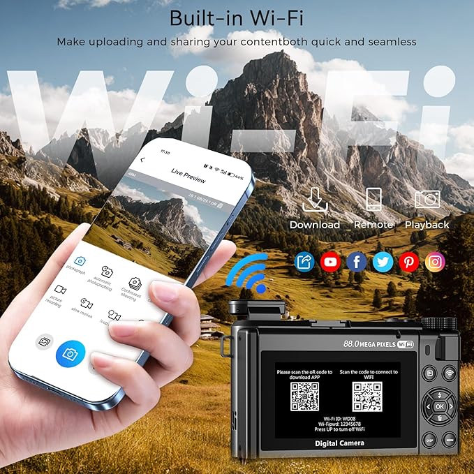 8K Digital Camera for Photography, 88MP Vlogging Camera for YouTube with 3" 180° Flip Screen, 18X Digital Zoom Point and Shoot Cam with 32GB Micro SD Card for Beginner (Gunmetal)