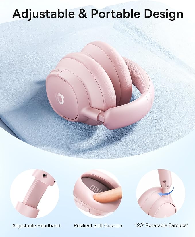 Baseus Bass BH1 NC Adaptive Active Noise Cancelling Headphones, Real-Time Adaptive Hybrid ANC, SuperBass 2.0, LDAC Hi-Res Sound, 80H Playtime, 5-Mic AI Clear Calls, Comfortable Fit, Bluetooth 6.0