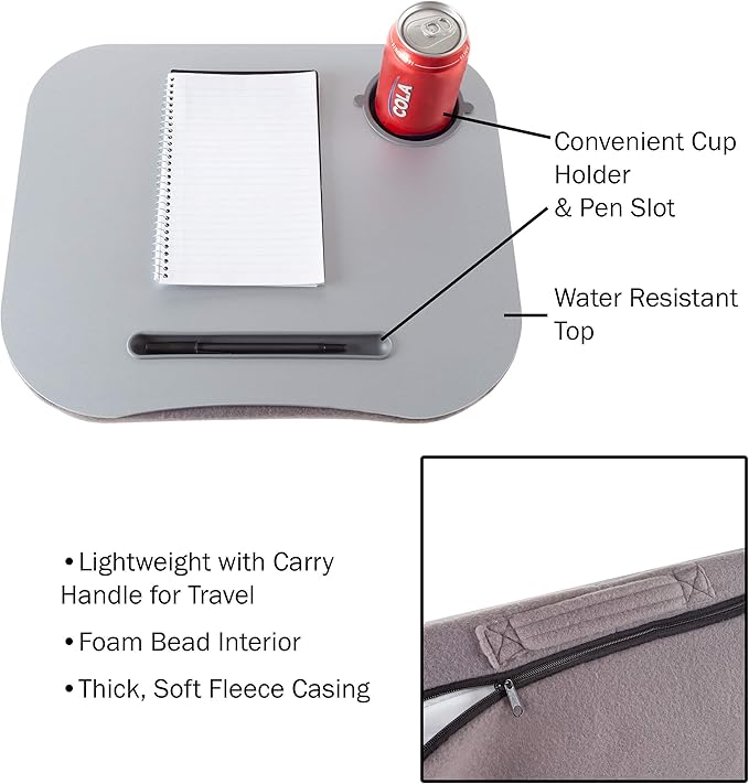 Laptop Buddy Portable Lap Desk- Cushioned Bottom with Foam Beads, Pen Tray and Cup Holder- Tray for Computers, Writing, Reading & Food by Lavish Home