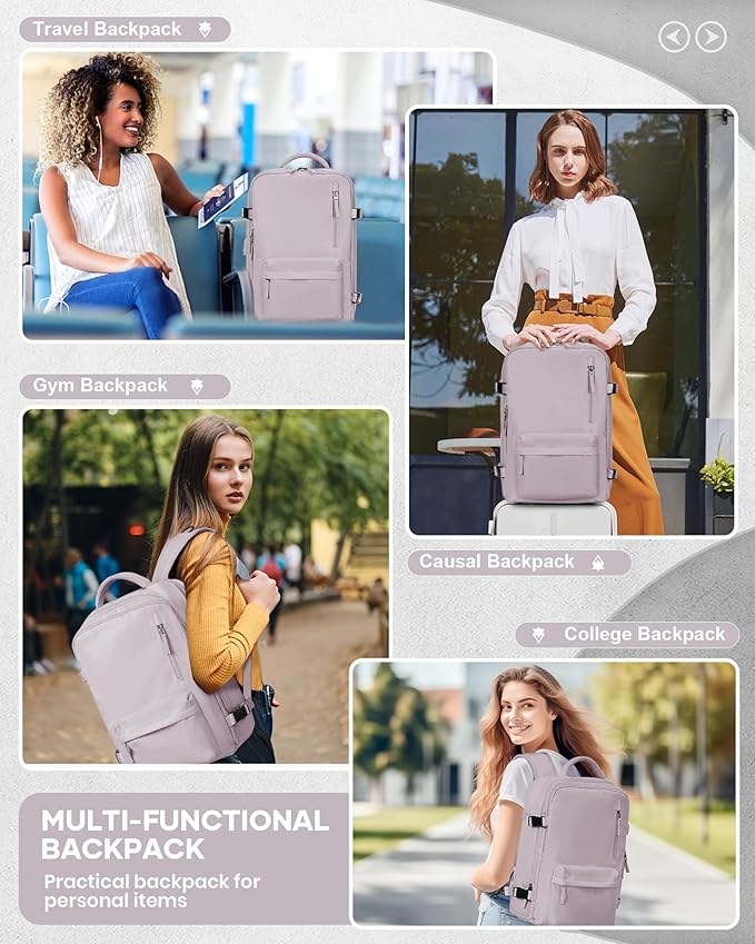 VECAVE Carry On Backpack for Women,Large Travel Backpack Flight Approved,Waterproof 14 Inch Laptop Backpack Business Work Backpacks Men Mochila De Viaje LotusPink