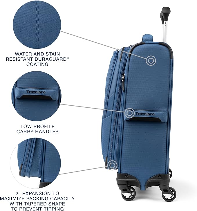 Travelpro Maxlite 5 Softside Expandable Carry on Luggage with 4 Spinner Wheels, Lightweight Suitcase, Men and Women, Ensign Blue, Compact Carry-on 20-Inch