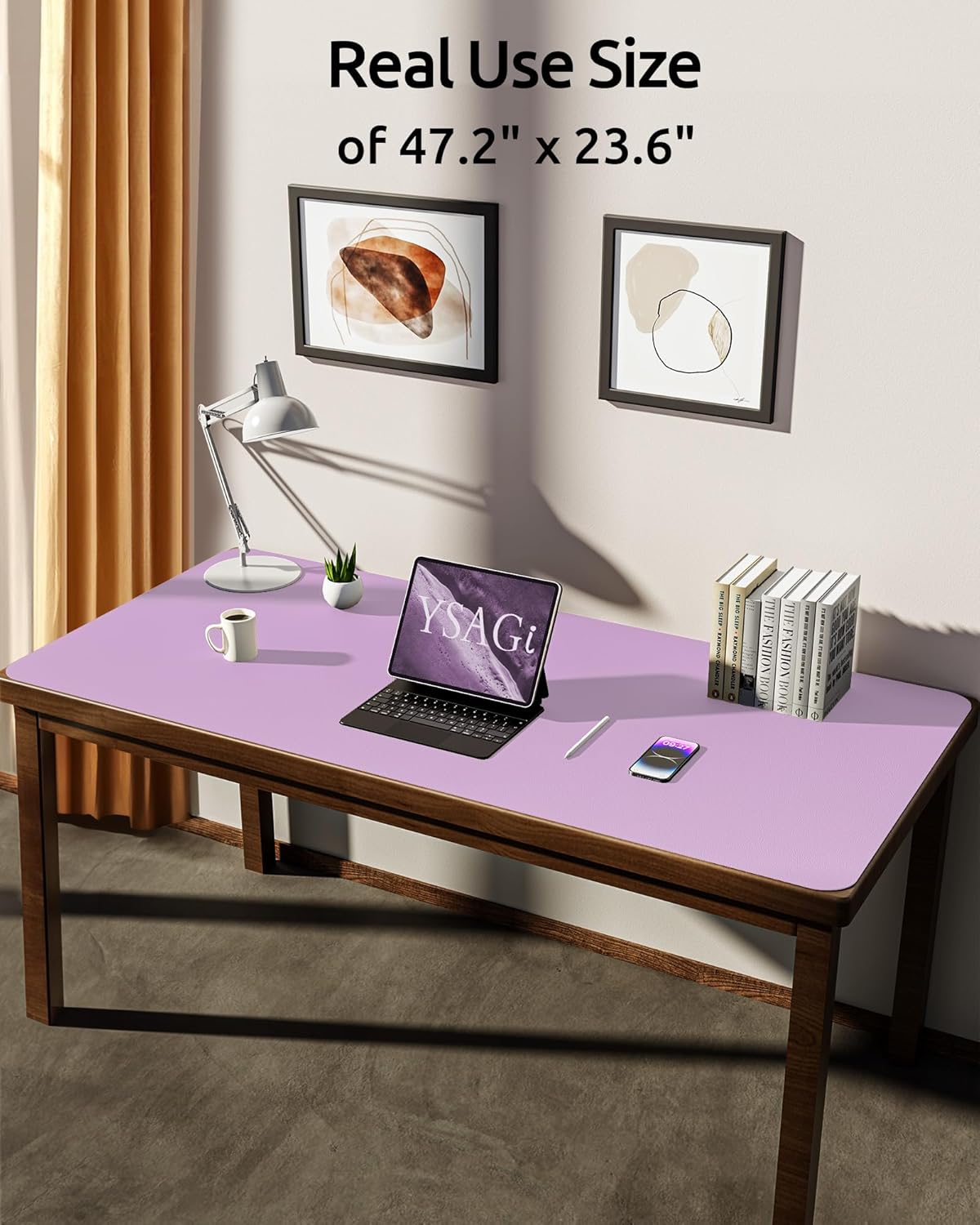 YSAGi Leather Desk Pad Protector, Office Desk Mat, Large Mouse Pad, Non-Slip PU Leather Desk Blotter, Laptop Desk Pad, Waterproof Desk Writing Pad for Office and Home (Taro Purple, 47.2" x 23.6")