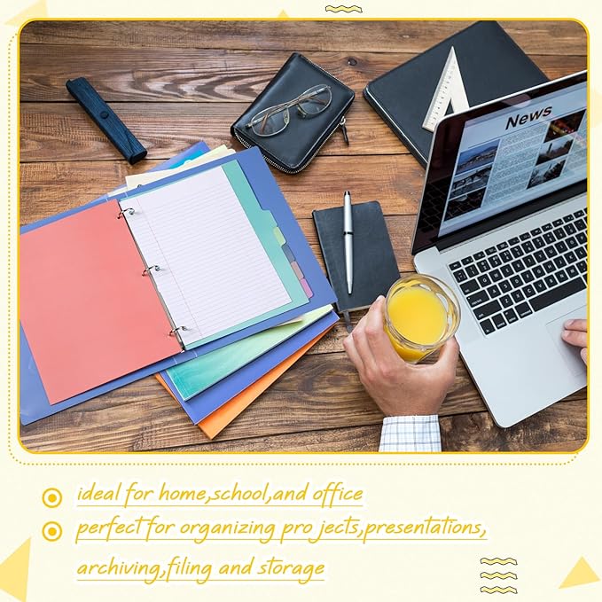 Honoson 12 Sets 8 Tab Dividers for 3 Ring Binders Plastic File 8.5 x 11 Inch Paper Multicolor Page Binder Index Dividers for School Office(Bright Color)