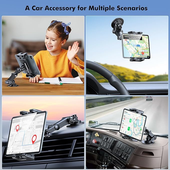 OHLPRO Tablet Holder for Car with 3M Adhesive, 360° Rotation Adjustable iPad Car Mount, Universal for Windshield and Dashboard Stand, Compatible with iPad/mini Samsung Galaxy 5"-13" Tablet, Android