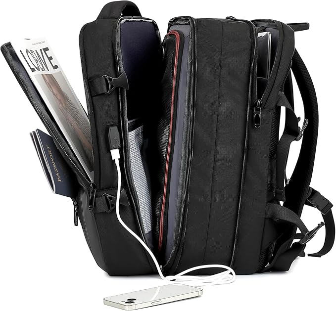 Expandable Travel Backpack for Men Women,Large Carry on Backpack Suitcase with USB Charging Port,Mochila Bag fits 17.3" Laptop TSA Approved, Waterproof Weekender Business Hiking Casual Gifts