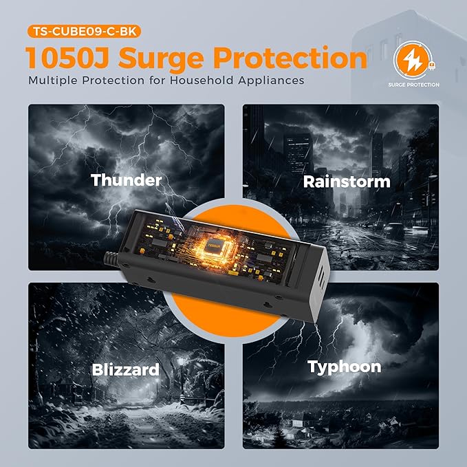 Surge Protector Power Strip, TESSAN 5 FT Extension Cord with Multiple Outlets Flat Plug, 9 Outlet Extender with 3 USB(1 USB C), 4-Sided Charging Station for Home Office Supplies Dorm Room Essentials