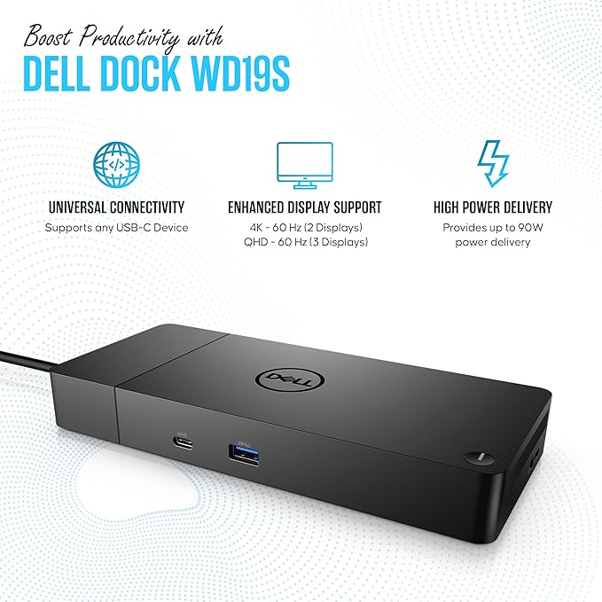 WD19S Dell Docking Station Dual Monitor - Dock Station with 180W + USB Type-C + HDMI + Dual DisplayPort - Ultimate Laptop Docking Station