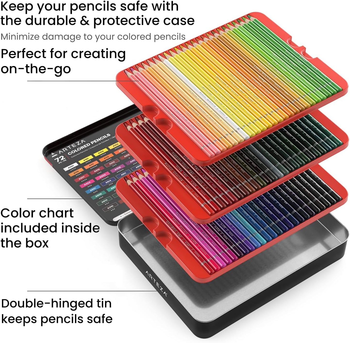 ARTEZA Colored Pencils, 72 Wax-Based Color Pencils, Vibrant Coloring Pencils in Tin Box for Adults, Professional Art Supplies