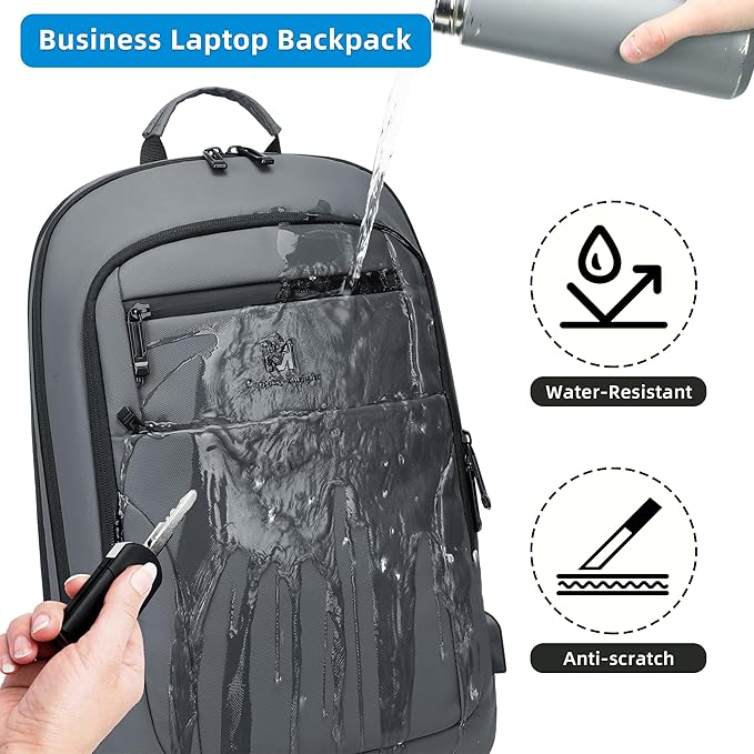 Caoroky knight Backpack Laptop Men 15.6 inch Slim Work Business Backpacks with USB Charging Port Mens Travel Bag Bookbag (Grey-1, Large)