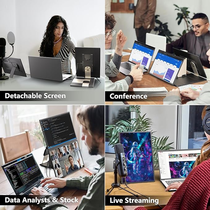 Laptop Screen Extender 16-inch - Triple Laptop Monitor Extender Detachable FHD 1920x1200P IPS 235° Rotation Extra Portable Monitor Compatible with 13”-17” Mac Wins Dex Chrome