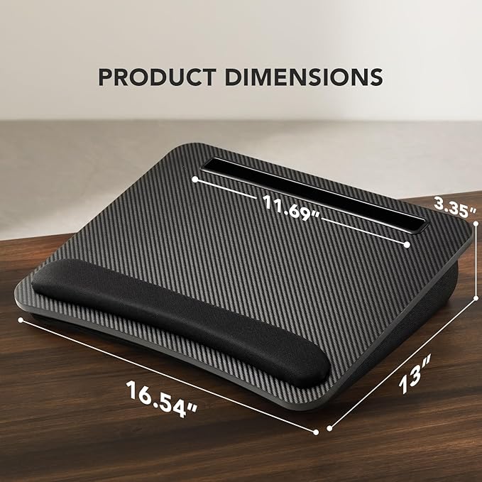 UANUO Lap Laptop Desk - Portable Lap Desk with Pillow Cushion, Fits up to 15.6 inch Laptop, with Anti-Slip Strip & Storage Function for Home Office Students Use as Computer Stand - Black