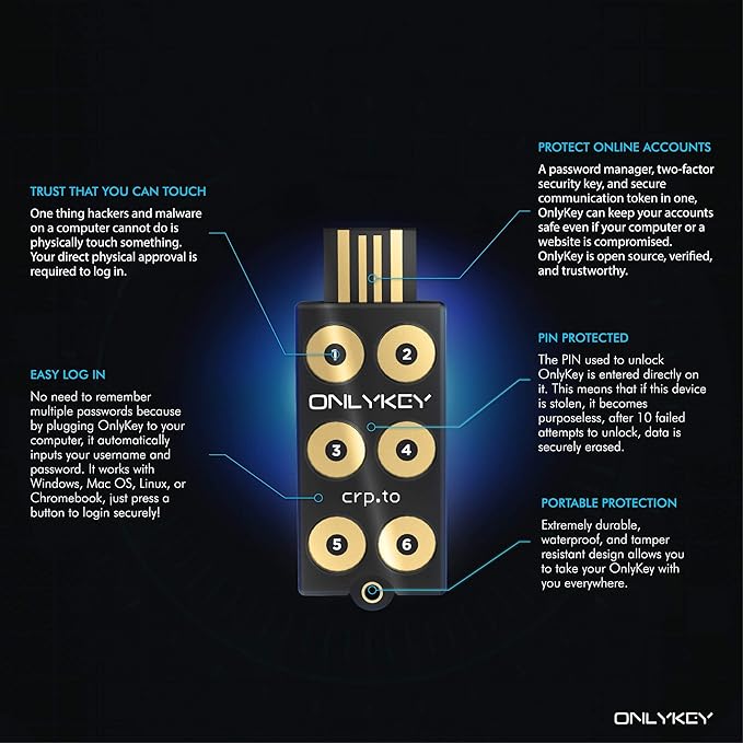 OnlyKey FIDO2 / U2F Security Key and Hardware Password Manager | Universal Two Factor Authentication | Portable Professional Grade Encryption | PGP/SSH/Yubikey OTP | Windows/Linux/Mac OS/Android