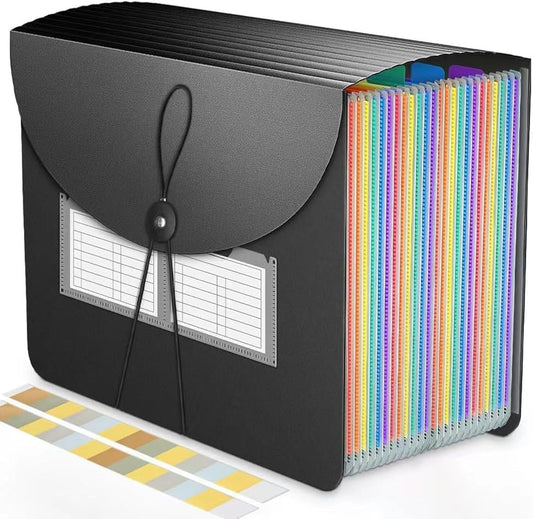 Accordion File Organizer Expanding File Folders,25 Pockets Document Organizer,Plastic Accordian File Folder,Expandable Bill Paper Documents Receipt Filing Box,A4 / Letter Size,2 Colored Tabs