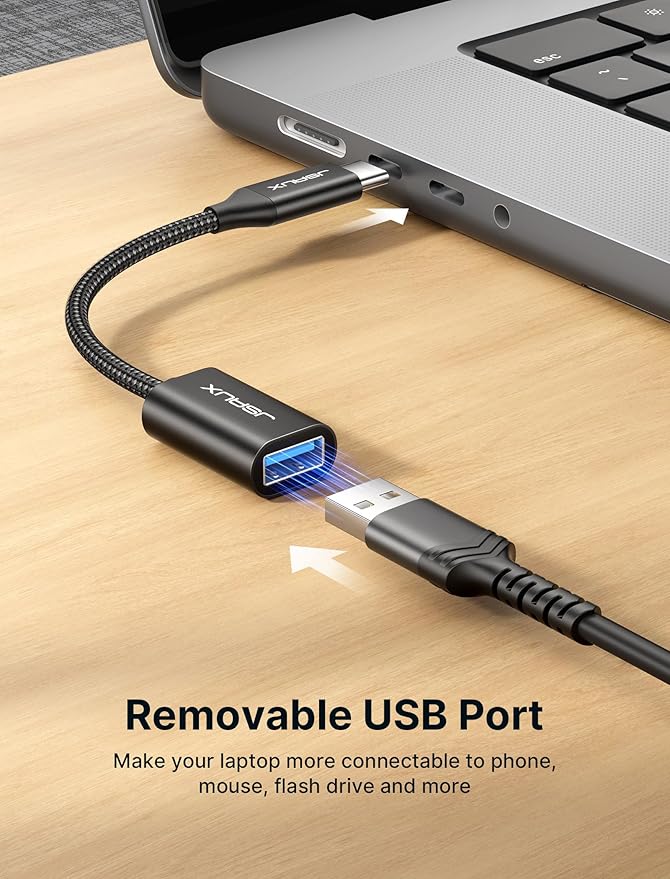 JSAUX USB C to USB 3.0 Adapter [2 Pack], USB C Male to USB Female OTG Cable Adapter Compatible with MacBook Pro/Air, iPhone 17 Pro Max/iPhone Air/16e/16/15 Series, Samsung Galaxy S25/S24/S23-Black