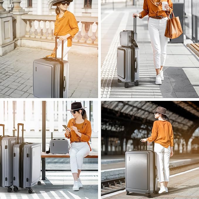 Hard Shell Luggage Sets with Spinner Wheels 4 Piece, Expandable Large Suitcases with TSA Lock, Travel Large Suitcase Set, Grey Luggage Set