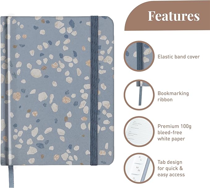 Rileys & Co. Compact Terrazzo Password Book | Alphabetized Tabs, Secure Login Organizer, Internet & Website Username Keeper | Portable and Convenient (Blue, 6 x 5 Inches)