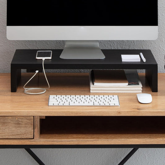 Anji Mountain Wooden Monitor Stand - Elegant Monitor Riser, Perfect Monitor Stand for Desk Organization, Durable Wood Construction monitor stands, Enhances Ergonomics and Workspace Efficiency,Black