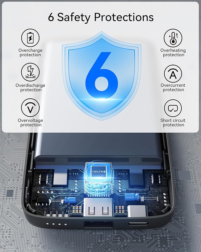 VOLTME Portable Charger, Slim 10000mAh 5V/3A Power Bank, USB C in&Out High-Speed Charging Battery Pack, Travel Essentials Dual Output Compatible with iPhone 17 16 15 14 13 12 Samsung Google iPad etc