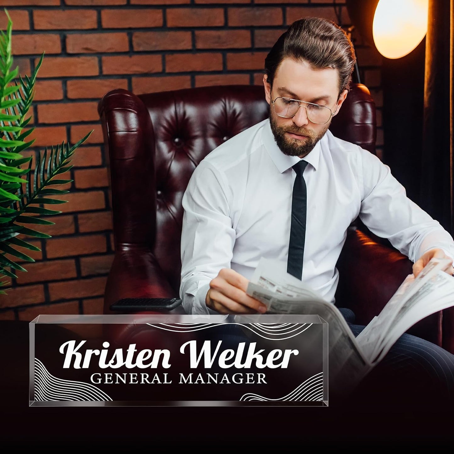 Personalized Name Plate for Desk - Custom Engraved Name Plates for Man - Boss Day Gifts for Boss - Acrylic Office Decor Appreciation Gifts for Teacher Nurse Coworker Social Worker (White Lines)