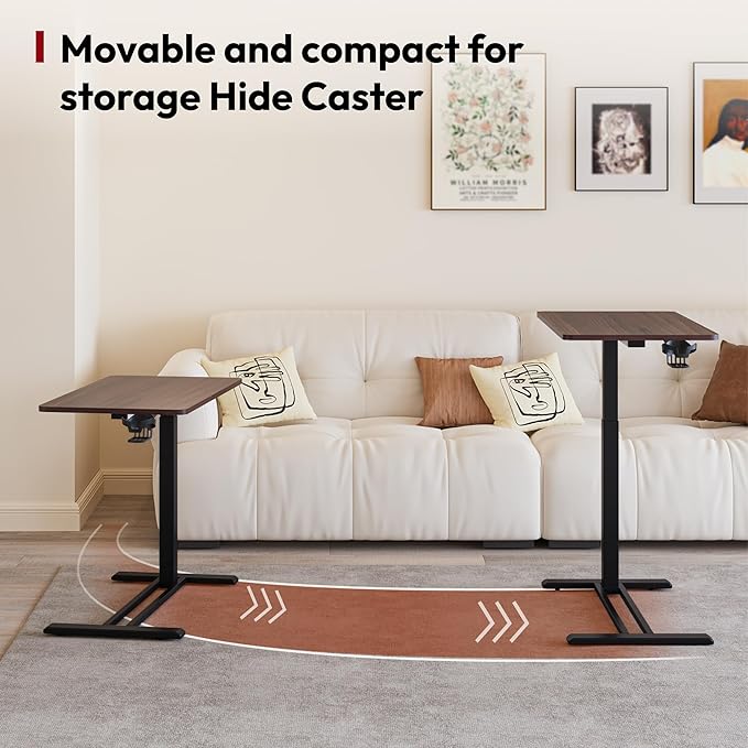 SANODESK Medical Adjustable Overbed Bedside Table with Hidden Casters, Pneumatic Mobile Laptop Computer Standing Desk Cart with Tray, Hospital and Home Use(31.5" W x 17.7" D, Walnut)