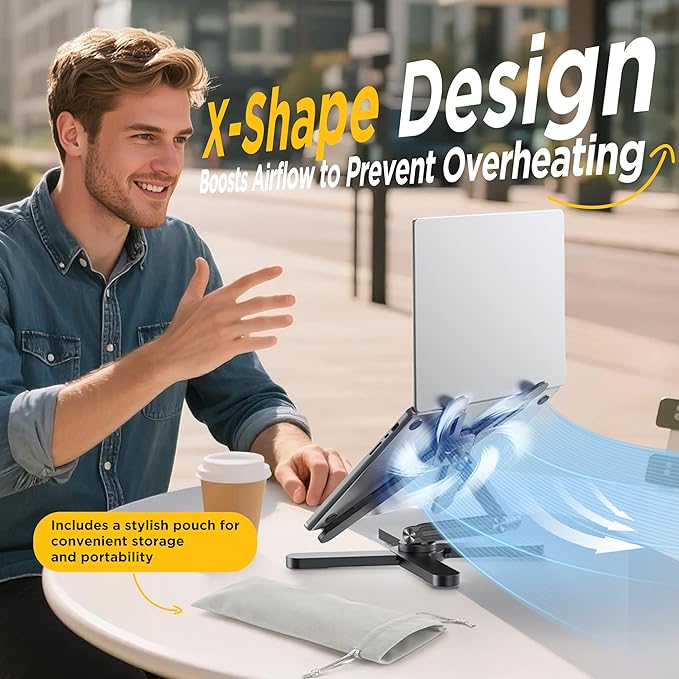 FoldWise X Premium Laptop Stand for Desk - 100% Aluminum, Portable & 360° Rotating - Adjustable Height & Angles Laptop Riser - Sturdy & Foldable MacBook Stand Compatible with All 11-18” Devices