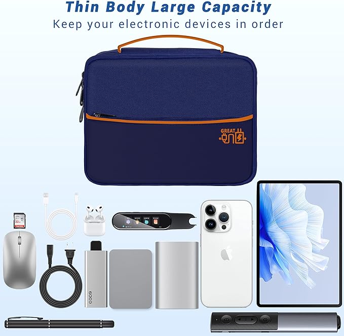 Electronics Organizer,Travel Cord Organizer Pouch, Portable Cable Organizer Bags, Waterproof Electronic Accessories Storage Case for Cables, Cords, Charger, Phone (Double Layer-NavyBlue)