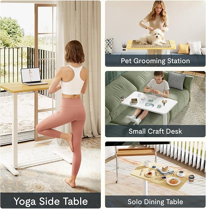 FLEXISPOT H7 Adjustable Overbed Bedside Table with Wheels Pneumatic Mobile Standing Desk Laptop Desk Rolling Computer Cart Movable Table Hospital Home Use(31.5" W x 17.7" D, Maple Large)