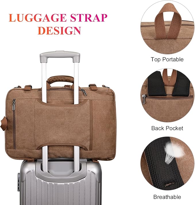 WITZMAN Canvas Travel Backpack for Men Large Laptop Backpack Fit 17 inch Carry-on Airline Approved Convertible Shoulder Rucksack(A6617-3 Brown)