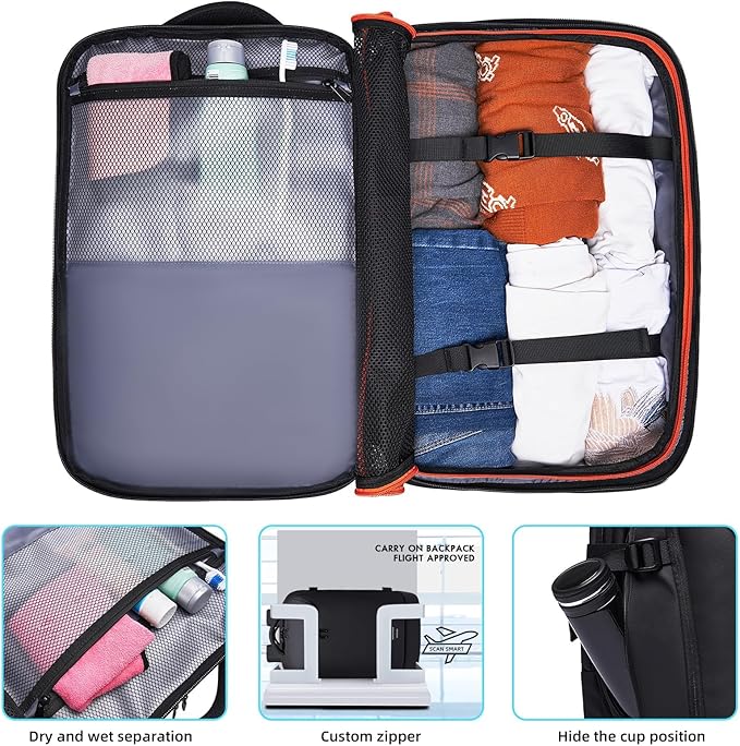 Carry on Backpack for Women Men 40L Flight Approved Travel Backpack Fit 17 Inch Laptop with USB Charging Expandable Business Weekender