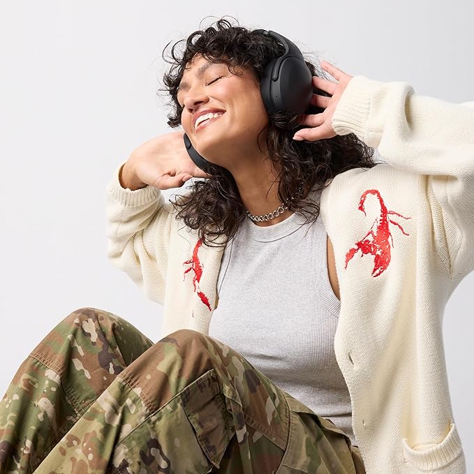 Skullcandy Crusher Evo Wireless Bluetooth Headphones with Multi-Sensory Bass, Noise Isolating Over-Ear Fit, Up to 40 Hours Battery, Microphone for iPhone Android - True Black