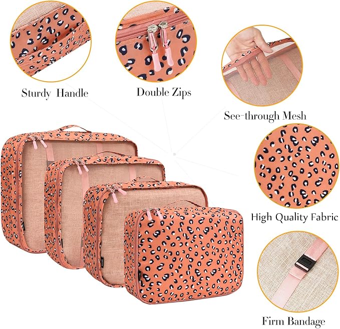 BAGAIL 8 Set Packing Cubes Luggage Packing Organizers for Travel Accessories-Pink Leopard