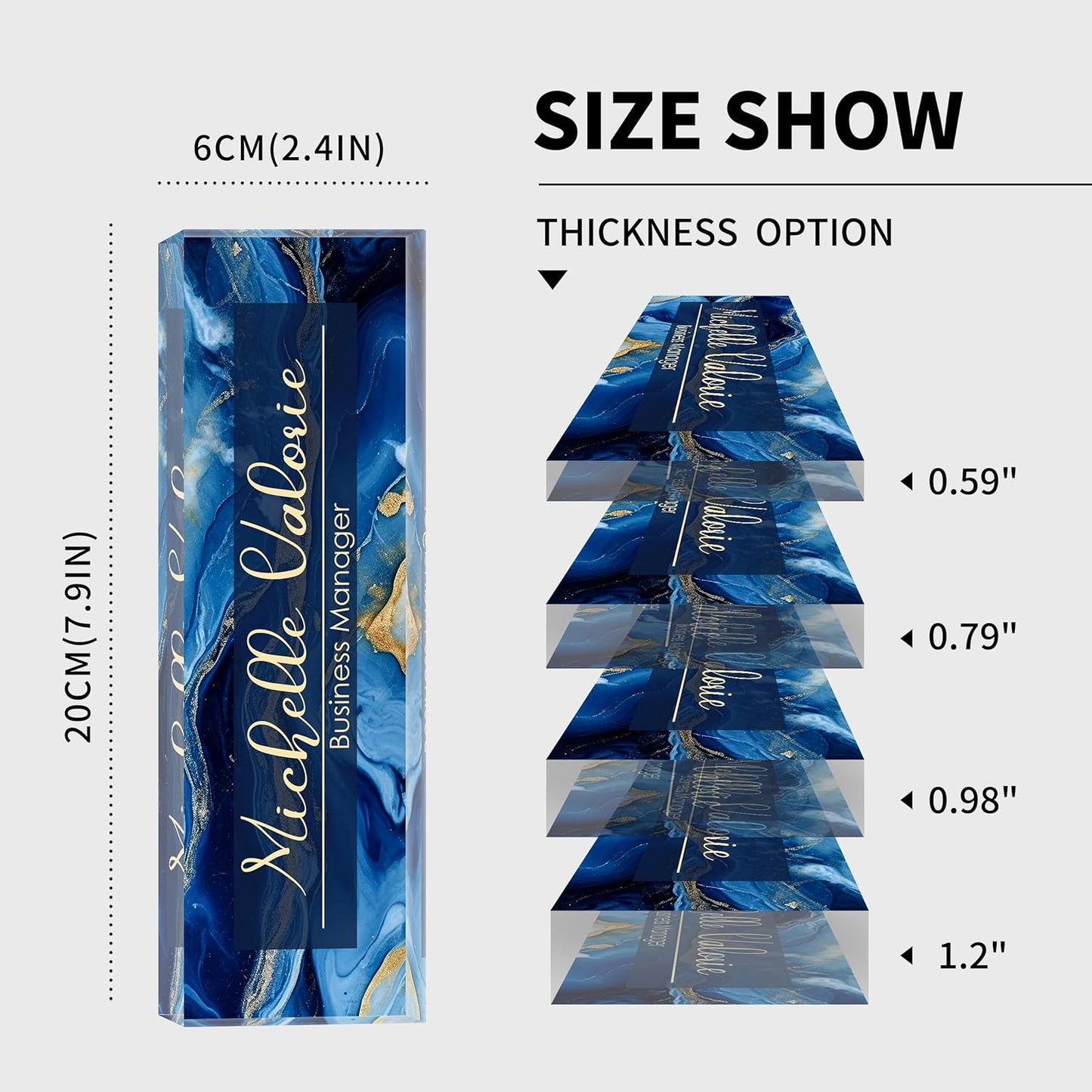 Personalized Name Plate for Desk, Custom Desk Name Plate, Acrylic Name Plate Office Desk Accessories, Personalized Office Gifts for Coworkers Teachers, Employee Appreciation Gifts (B-Blue Marble)