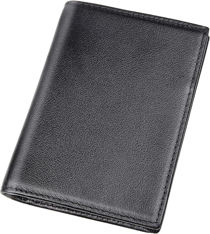 Polare Men's Slim RFID Blocking Leather Passport Holder Travel Bifold Wallet (Black)