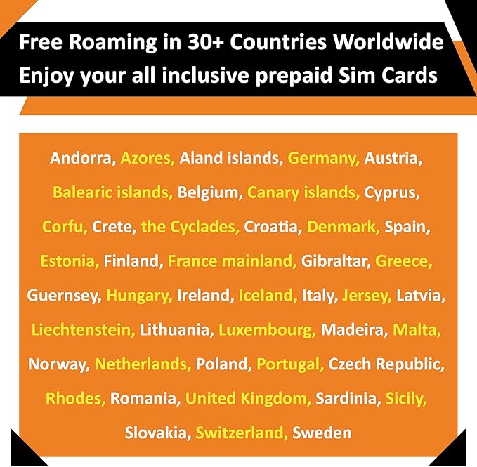 Orange Holiday Europe Prepaid Sim 30GB Internet Data | 30 Days-Use | Data tethering Allowed | 120min & 1000 SMS from Europe to Any Country Worldwide+1 Sim Card Holder+1 Pin