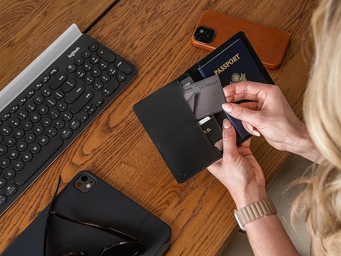 Ridge Passport Holder - Leather Travel Wallet, RFID Protection, Holds Passport, 6 Credit Cards, Folded Cash, And a Boarding Pass (Midnight Black)