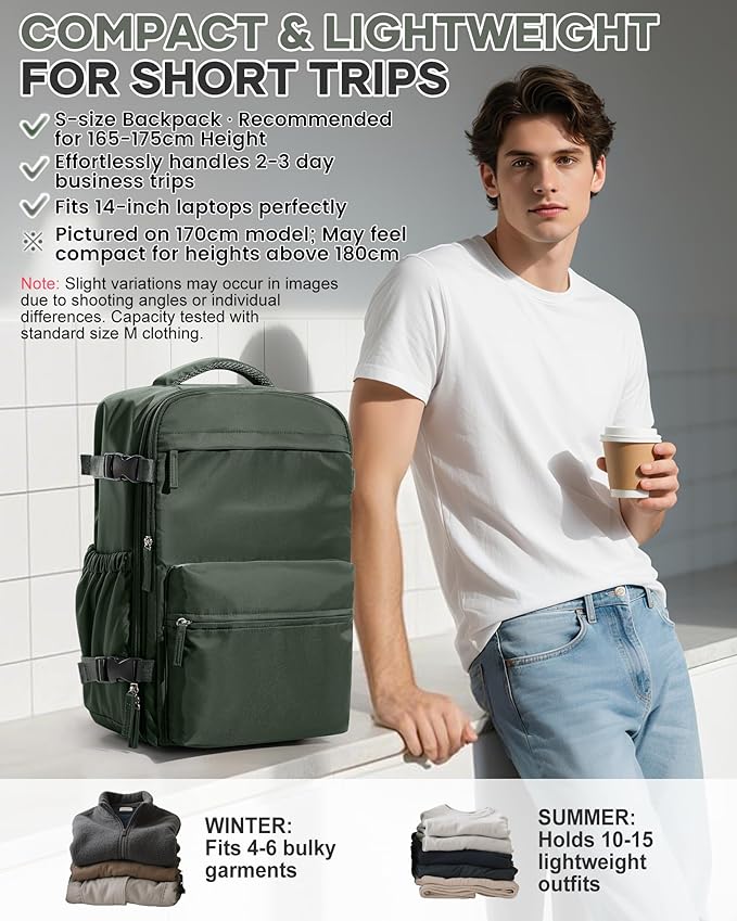 Vacuum Travel Backpack with Pump for Women,Personal Item Carry on Backpacks Flight Approved 18x14x8 inches for Men,Laptop Waterproof Work Compression bags Casual Daypack Green.