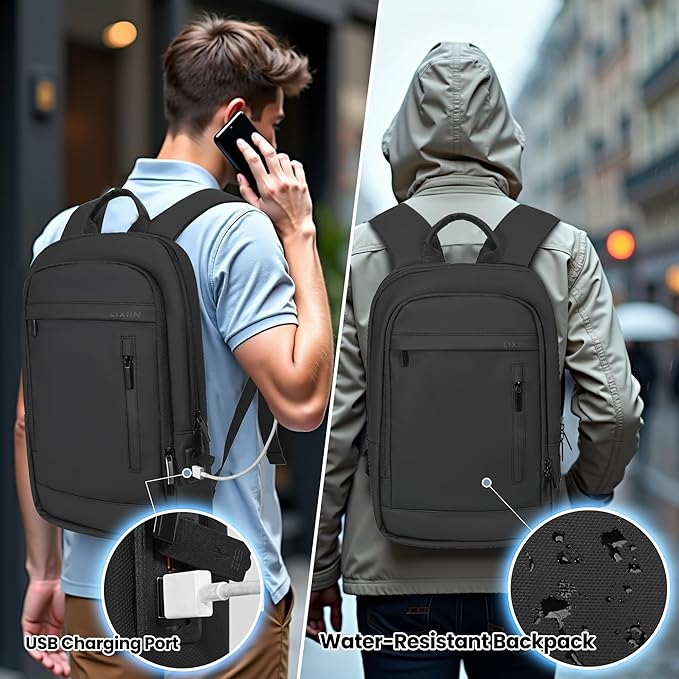 Business Backpack for Men Lightweight Commute Laptop Backpack Anti-Theft Water Resistant Backpack for 15.6 Inch Computer for Daily Office Work with Small Bag (Black)