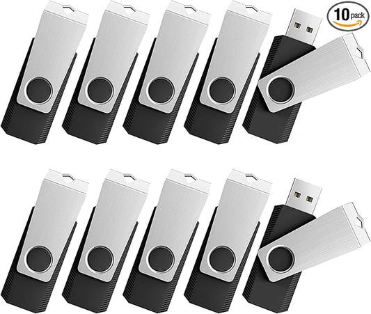 TOPESEL 10 Pack 32GB USB 2.0 Flash Drive Memory Stick Fold Storage Thumb Stick Pen Swivel Design (32G, 10PCS, Black)