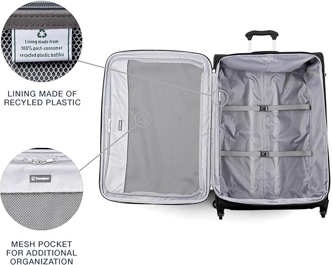 Travelpro Maxlite 5 Softside Expandable Checked Luggage with 4 Spinner Wheels, Lightweight Suitcase, Men and Women, Black, Checked Large 29-Inch