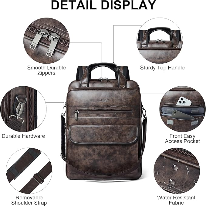 Shrrie Laptop Backpack for Women and Men, 15.6 Inch Vegan Leather Computer Backpack Professional Water-Resistant Casual Daypack for Work Business College Travel Office,Two-toned Coffee