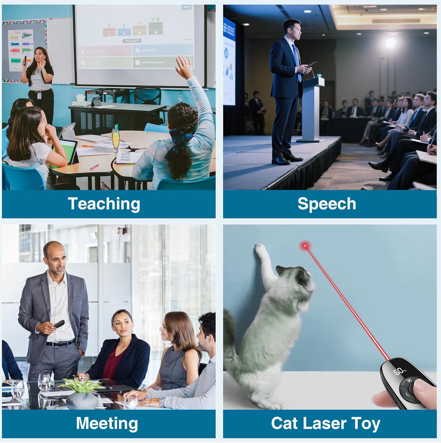 Wireless Presentation Clicker with Red Laser Pointer and Battery & Timer Display, Powerpoint Clicker for Mac Windows Keynote Google, Presenter Remote PPT Remote for Powerpoint Presentations