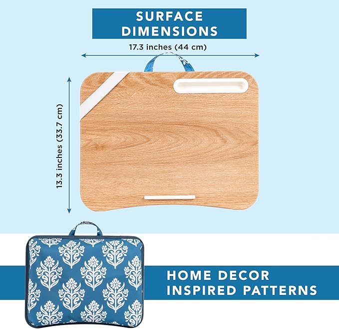 LAPGEAR Designer Lap Desk with Phone Holder and Device Ledge - Floral Block Print - Fits up to 15.6 Inch Laptops - Style No. 45414