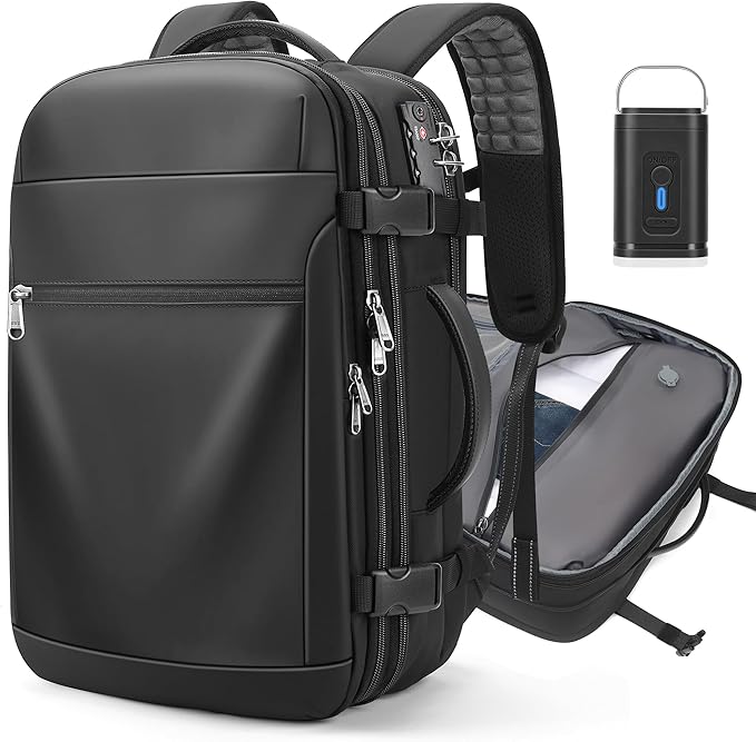Vacuum Backpack Travel,60L Expandable Vacpack Backpack with Vacuum Pump, Water Resistant &TSA Lock, Easyvacpack Carry On Backpack Flight Approved Fits 17.3" Laptop, Black