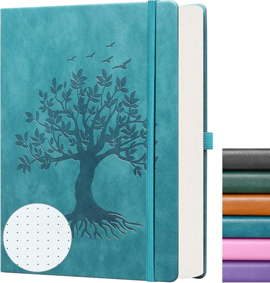ZXHQ B5 Bullet Dotted Journal Notebook:150gsm Thick Paper, 256 Pages, Dot Grid Hardcover, Tree of Life Design, Fine Inner Pocket - 7.7" × 10" SeaGreen